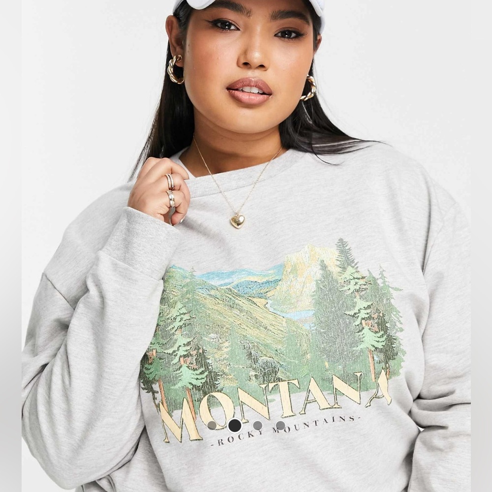 ASOS DESIGN Curve sweatshirt with scenic graphic print in gray heather